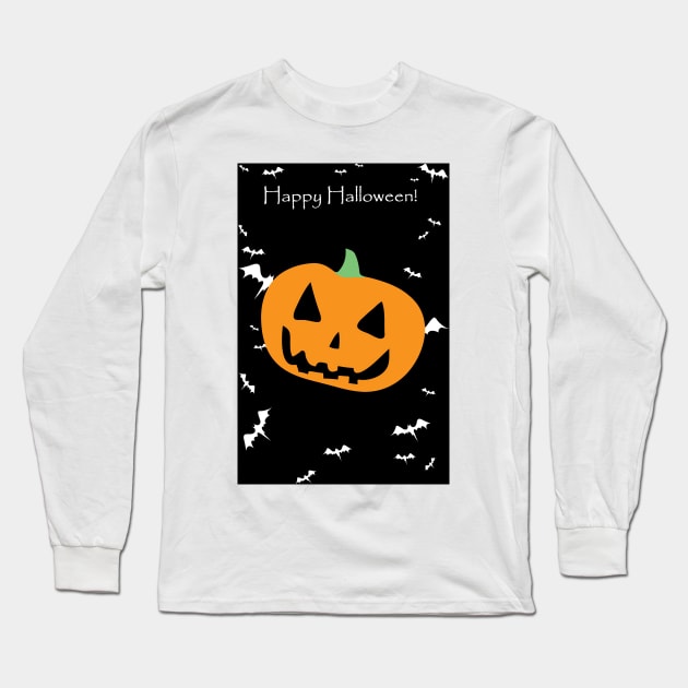 Happy Halloween - Orange Pumpkin Long Sleeve T-Shirt by saradaboru